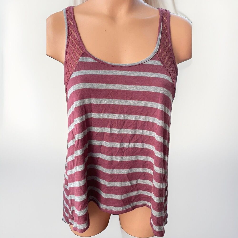 Ten Sixty Sherman Maroon Striped Tank Top Size M Crochet Sleeveless